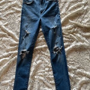 Abercrombie & Fitch High Rise Blue Jeans Distressed 6R